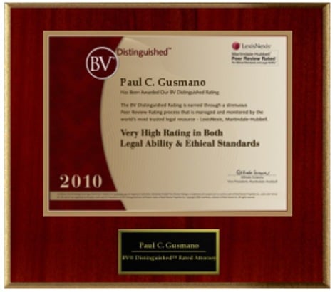 LexisNexis | Martindale-Hubbell | Peer Review Rated | Paul C. Gusmao | Has Been Awarded Our BV Distinguished Rating | 2010